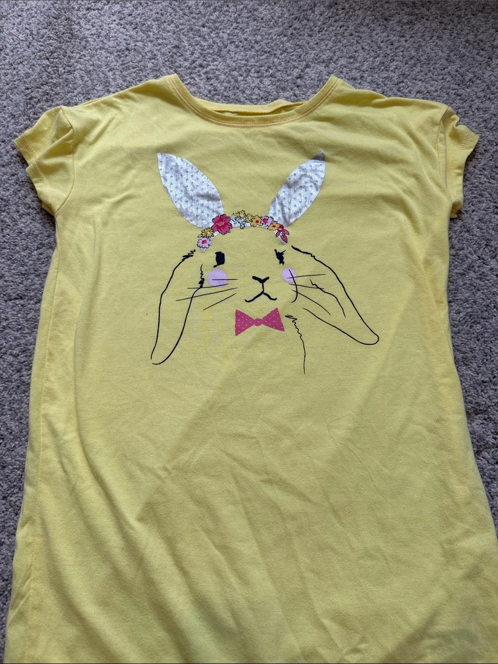 GAP Yellow Bunny Graphic Tee with Floral Ears and Pink Bow